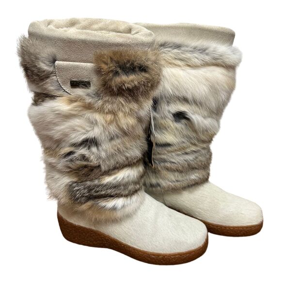 Oscar Sport Vera Gomma Boots Apres Ski White Rabbit Fur Italy EU 36 / US 5.5 NWT - Picture 1 of 12